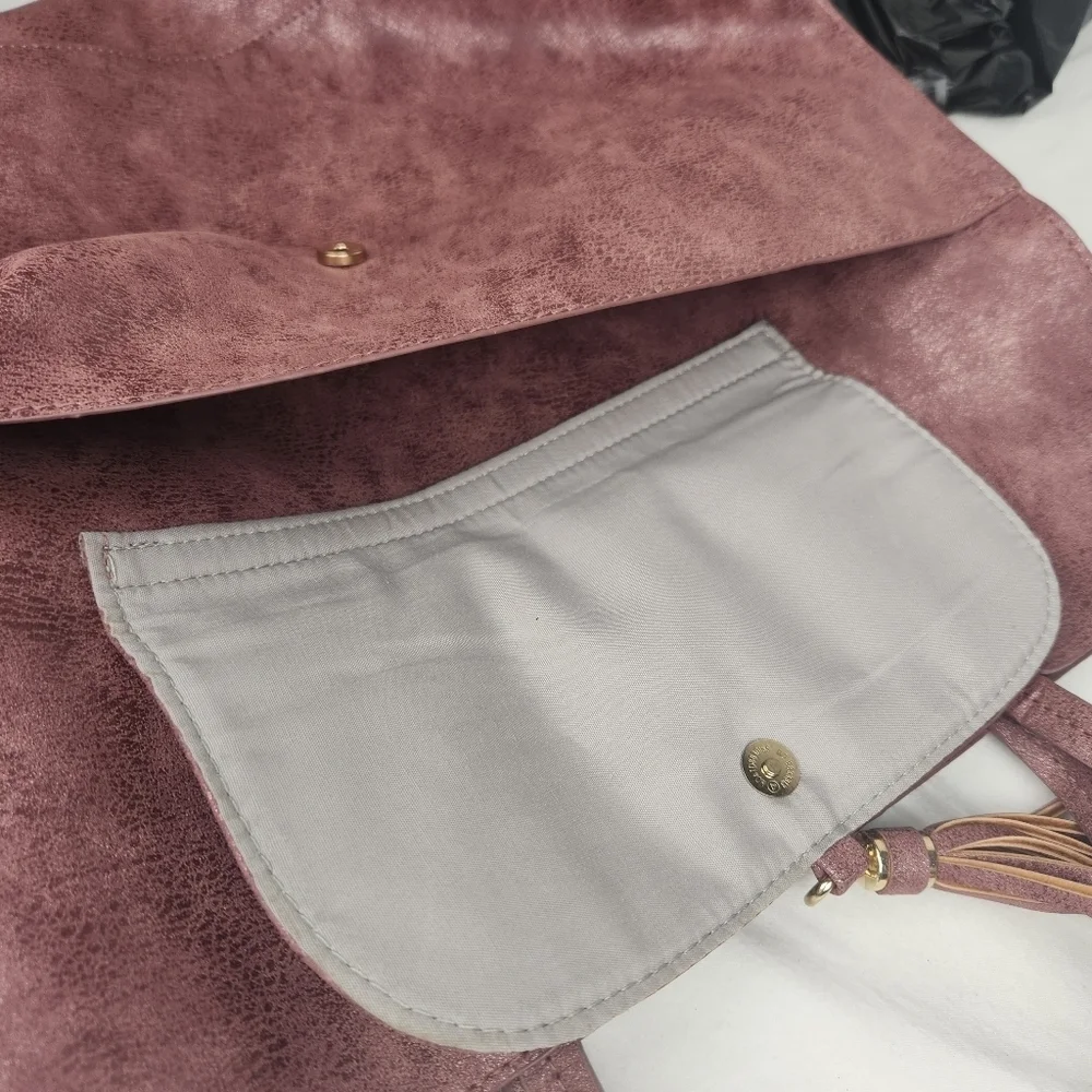 Vegan Leather Tote Bag With Tassel And Gold Trim Large Burgundy